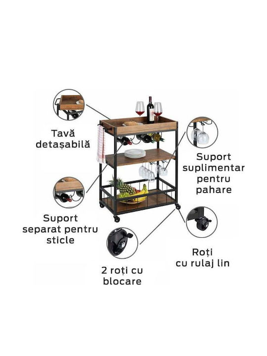 Wenko Wooden Kitchen Trolley 3 Tiers Brown 80x40x89.5cm