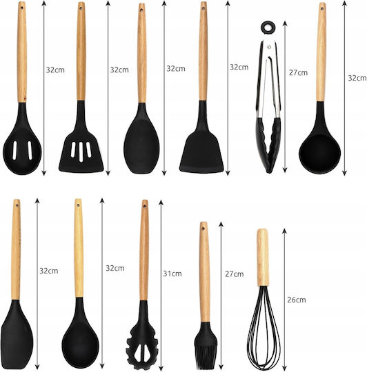 Set de Gătit din Silicon cu Suport 12buc Negru