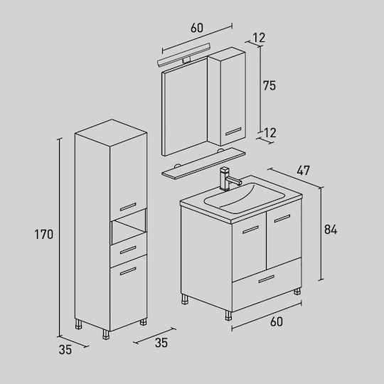 Pro Bagno Blat fără Lavoar MDF grey
