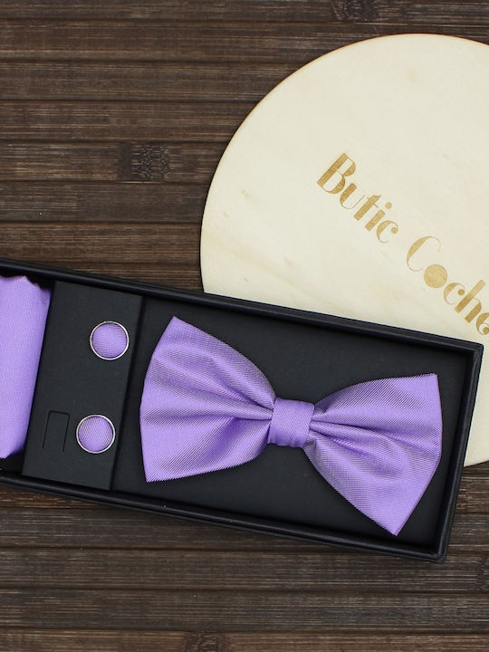Set 3 Piese Cravate Papillon Butoni de Manșetă Capace Violet Setp271