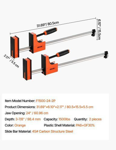 Vevor FJ24INCH2GPX9N6J4001V0 Σετ Σφιγκτήρες Τύπου "F" με Μέγιστο Άνοιγμα 609.6mm