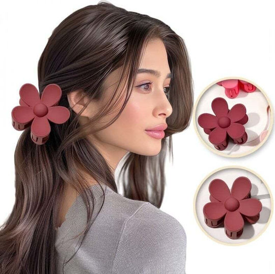 ecarla Hair Clip with Flower Burgundy