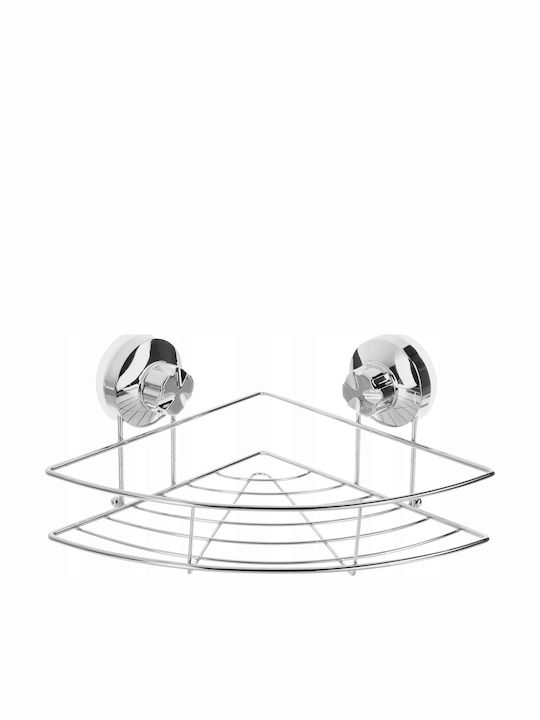 5Five S7907242 501780 Corner Wall Mounted Bathroom Shelf Inox with 1 Shelf and Suction Cups 22x22x11.5cm Silver