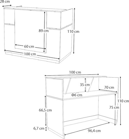 Megapap Gemini Büroempfang mit Abmessungen L100xB70xH110cm