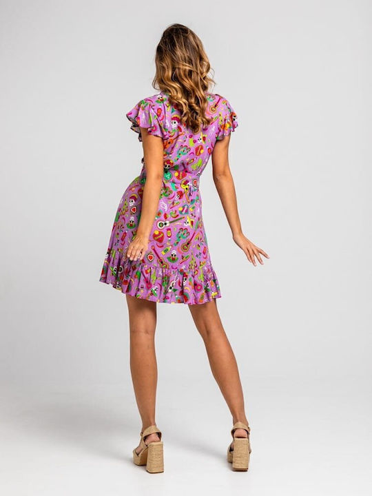 Summer Mini Dress with Ruffles Lilac