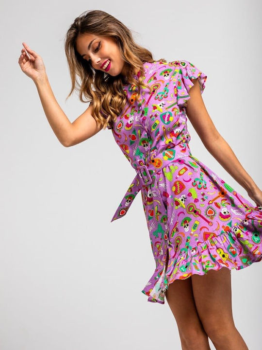 Summer Mini Dress with Ruffles Lilac