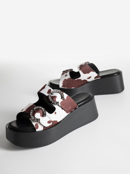 Damenplattformen Mules Strass Akrägen Damen A6280e Braunes Synthetisches Leder