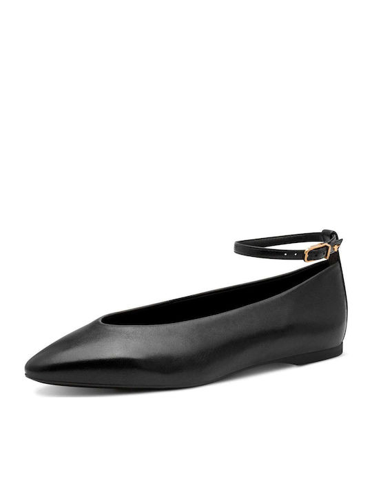 Leather Ballerinas With strap Black