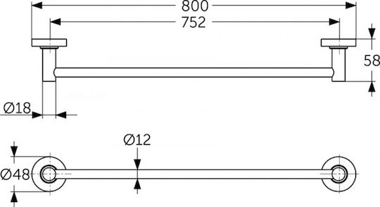 Ideal Standard Ράγα Μπάνιου Μονή Επιτοίχια με Βίδες Ασημί