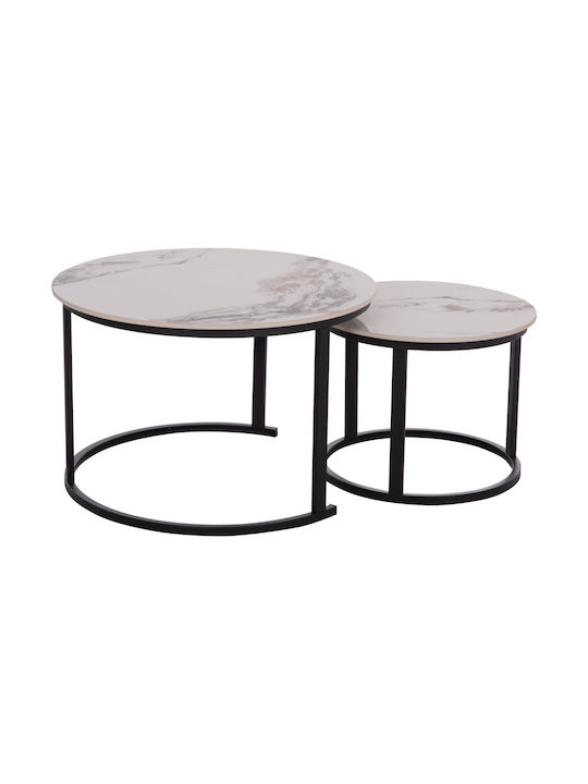 Rund Beistelltisch Talos Metall White Marble 2Stück B70xT70xH45.5cm