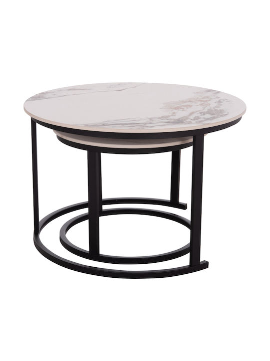 Rund Beistelltisch Talos Metall White Marble 2Stück B70xT70xH45.5cm