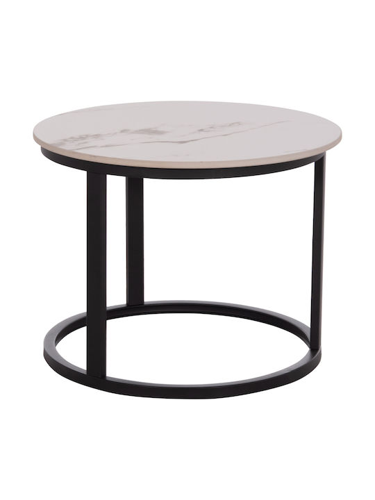 Rund Beistelltisch Talos Metall White Marble 2Stück B70xT70xH45.5cm