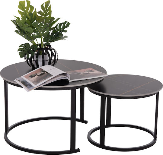 Round Side Table Talos Metal Black Ceramic 2 Pieces W70xL70xH45.5cm