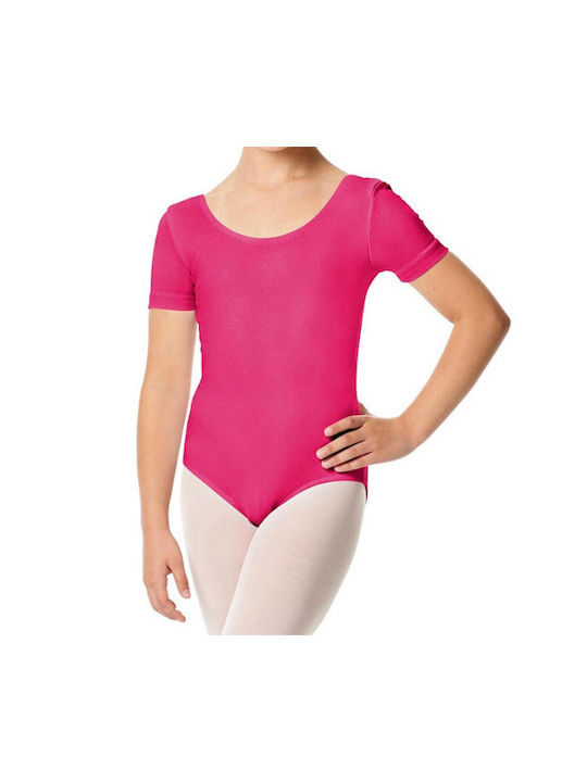 Short-sleeved Kids Dance Bodysuit Fuchsia