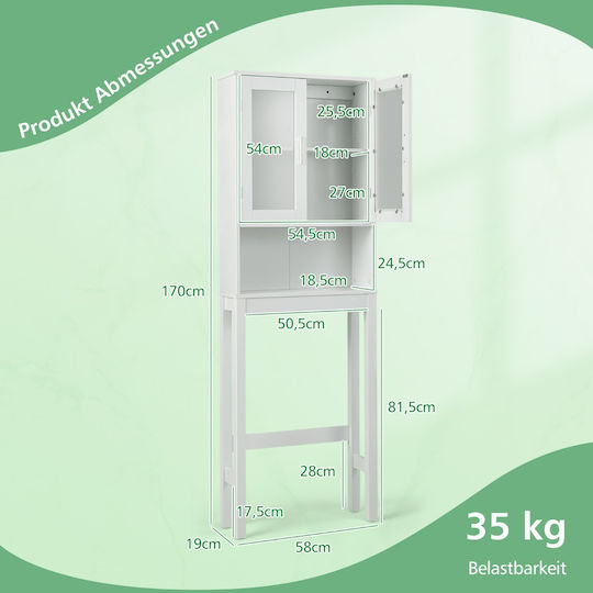 Costway Wall Mounted Bathroom Shelf Wooden 58x19x170cm White