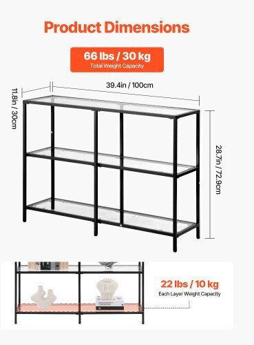 Конзолна маса Метална със Стъклено Покритие Черен Д100xШ30xВ72.9cm