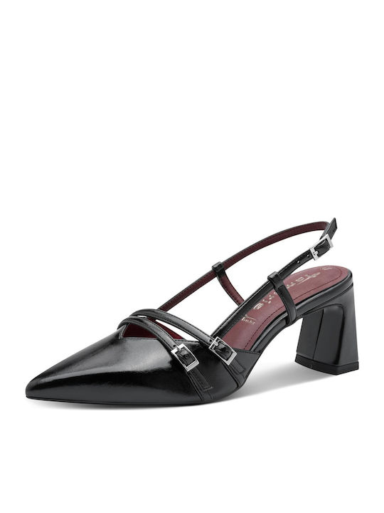 Synthetic Leather Black Heels with Strap