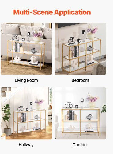 Console Table Metal with Glass Surface Golden L100xW30xH72.9cm
