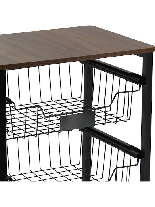 Keskor Kitchen Trolley Metallic 3 Tiers Black 42x31x69.5cm