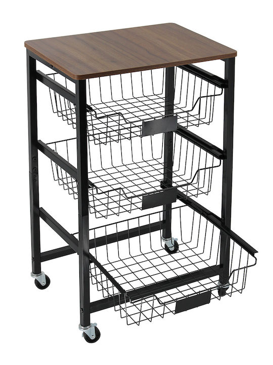 Keskor Kitchen Trolley Metallic 3 Tiers Black 42x31x69.5cm