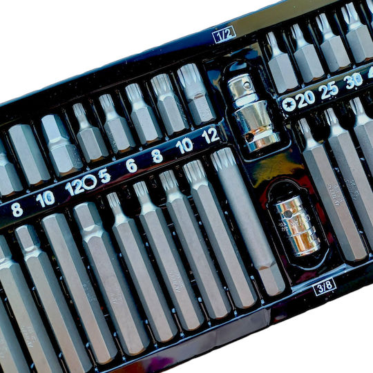 AWTools Καρυδάκια με Μύτες Torx, Spline και Καρέ Υποδοχής 1/2'', 3/8'' Σετ 40τμχ