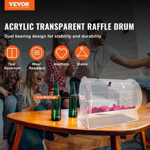 Vevor Acrylic Raffle Drum Holds 10000 Tickets 300 Raffle Balls Professional Raffle Ticket Spinning Cage 2 Keys Transparent Lottery Spinning Drawing Raffle Ticket Box Lottery Games Bing