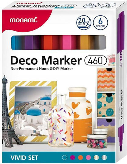 Μαρκαδόροι Ακρυλικοί Διακοσμητικοί Deco Marker B 460 6 Χρώματα Vivid Monami