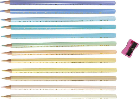 Triangular Pencil Crayons 12 Pastel Colors Flamingo