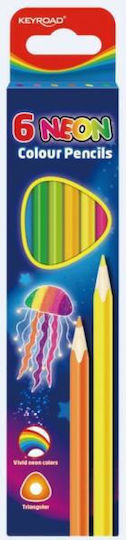 Keyroad Coloured Pencils Triangular Mix Neon Colours 6 Pcs