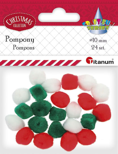 Titanum Pom Pom Handwerk Rot mit Durchmesser 10mm Set 24Stück