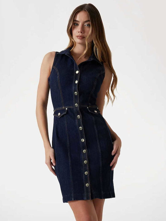 Sommer Mini Hemdkleid Denim Dunkelblau