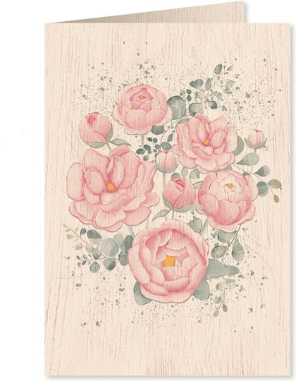 Wooden Greeting Card Cozywood Pink Peonies Atv393