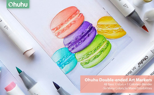 Ohuhu Honolulu B Drawing Markers Double Tip Set 48pcs