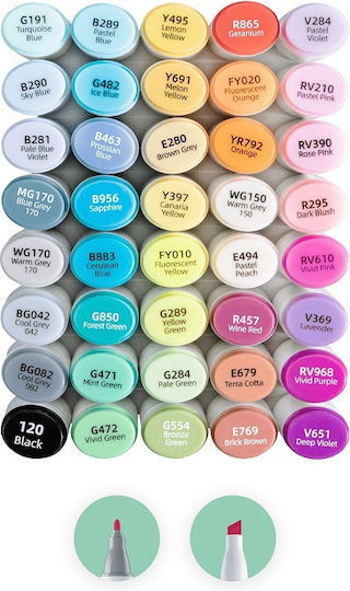 Ohuhu Oahu Fine & Chisel 60 Μαρκαδόροι Αλκοόλης Basic Colors