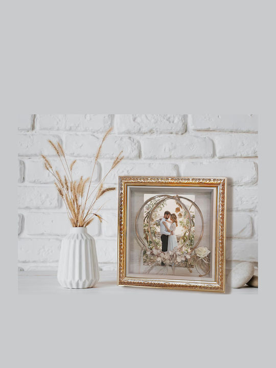 Carved Wall-Mounted Square Wedding Crown Case / Photo Frame Wooden Gold 30x30cm