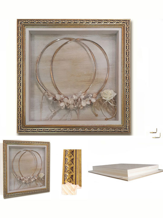 Carved Wall-Mounted Square Wedding Crown Case / Photo Frame Wooden Gold 30x30cm