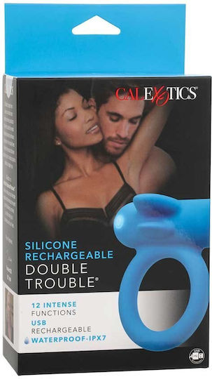 Inele Pentru Penis Reîncărcabile Din Silicon Double Trouble Pentru Cupluri Albastru Calexotics