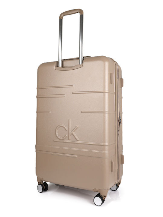 Calvin Klein New Light Μεγάλη Βαλίτσα Ταξιδίου Σκληρή Μπεζ με 4 Ρόδες