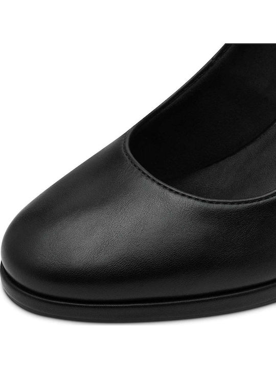 Synthetic Leather Black High Heels with Strap
