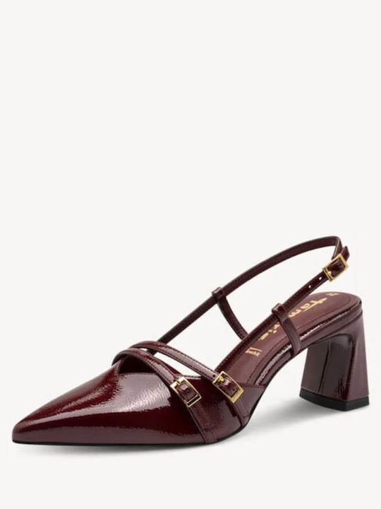 Synthetic Leather Burgundy Heels