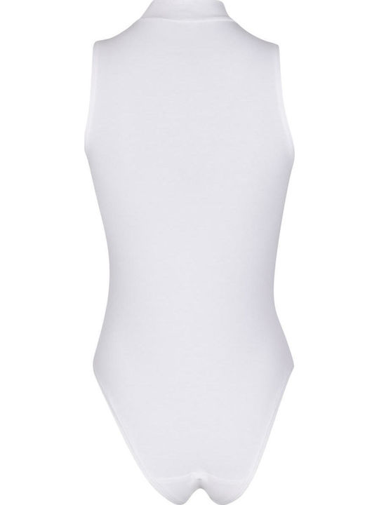 Miss Tee Love Ladies Sleeveless Turtleneck Bodysuit White Yes