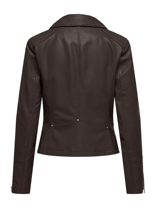 Gemma Women's Biker Artificial Leather Jacket for Winter Brown