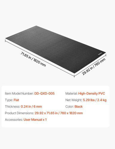 Vevor Gym Exercise Equipment Floor Mat Black 76x182cm