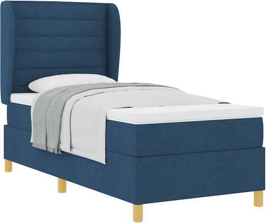 Single Upholstered Bed with Fabric Light Blue with Slats & Mattress 90x200cm 3340675