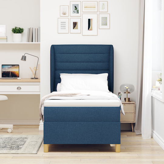 Single Upholstered Bed with Fabric Light Blue with Slats & Mattress 90x200cm 3340675