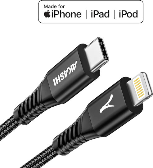 Akashi Usb-c To Lightning Cable Quick Charge 3a Sync 1m Black