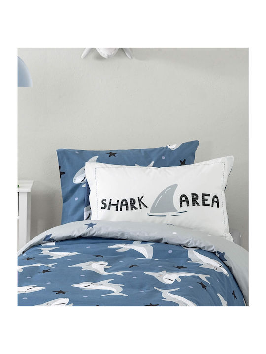 Nima Shark Area Σετ Παιδικές Μαξιλαροθήκες από 100% Βαμβάκι 52x72εκ. Μπλέ, Γκρι