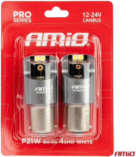 AMiO Lamps Car & Motorcycle BA15S / P21W Canbus LED 6000K Cold White 12-24V 2pcs