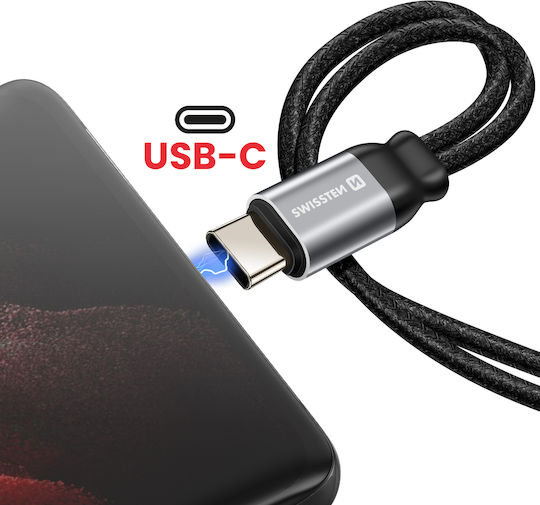 Swissten 2-in-1 Audio USB-C Charging Splitter Braided Nylon Anti-Knot Black