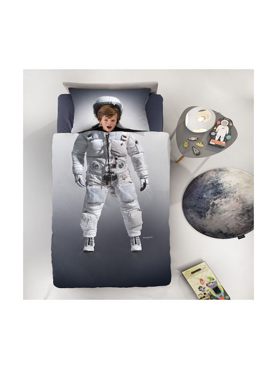 Saint Clair Space Suede Set Kids Duvet Cover Single with Pillowcase Cotton Grey 160x220cm